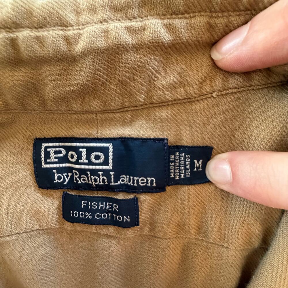 Polo Ralph Lauren Vintage Military Style Shirt 100% Cotton Khaki Mens Medium - Picture 6 of 10